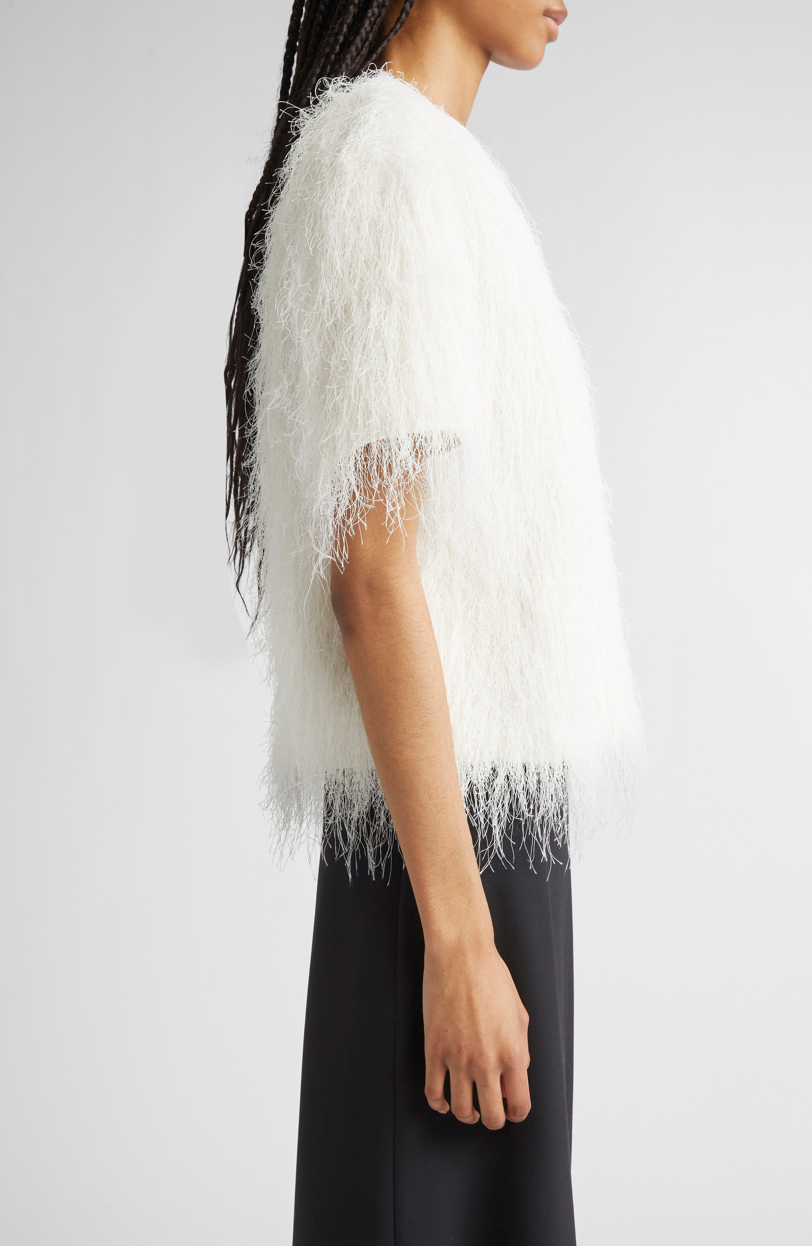 LOULOU DE SAISON Zaro Short Sleeve Fringe Top in White at Nordstrom - 4