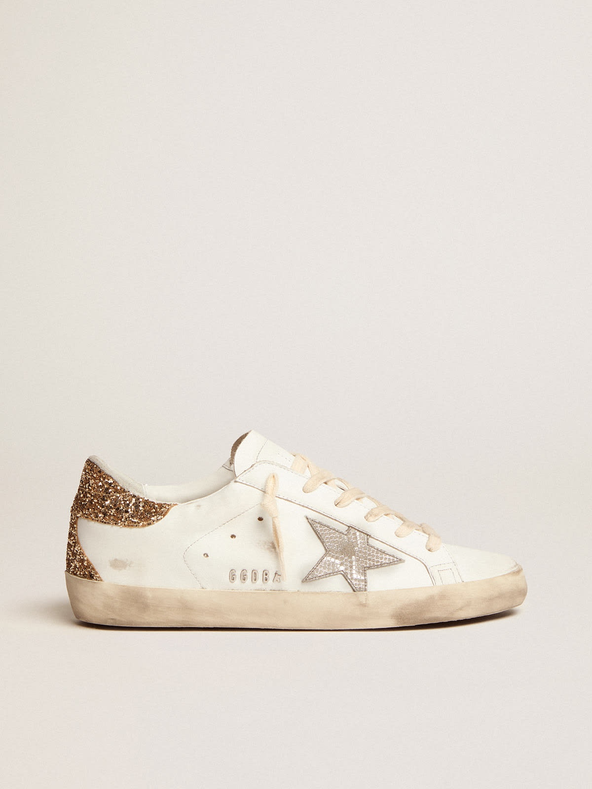 Super-Star sneakers with snake-print silver leather star and gold glitter heel tab - 1