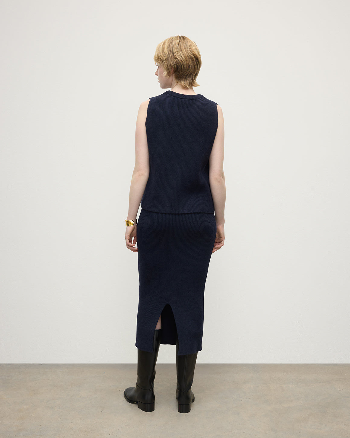 Cashmere Navy Midi Skirt - 4