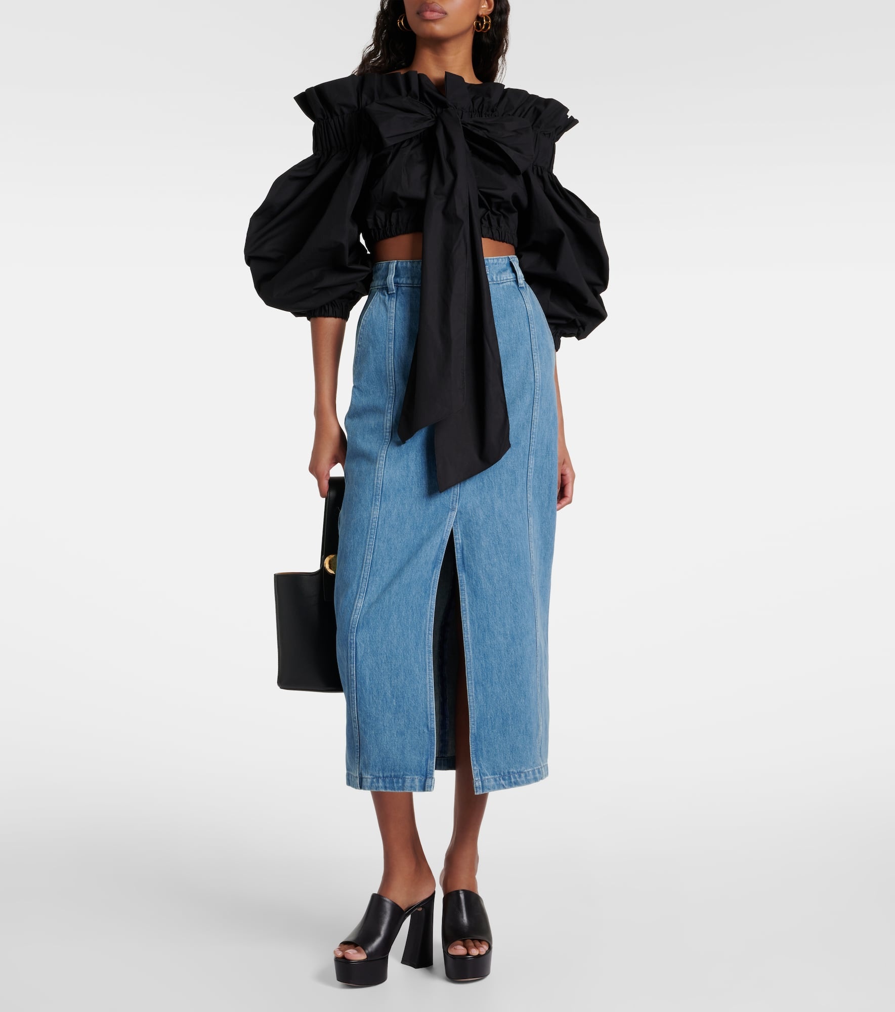 High-rise denim midi skirt - 2