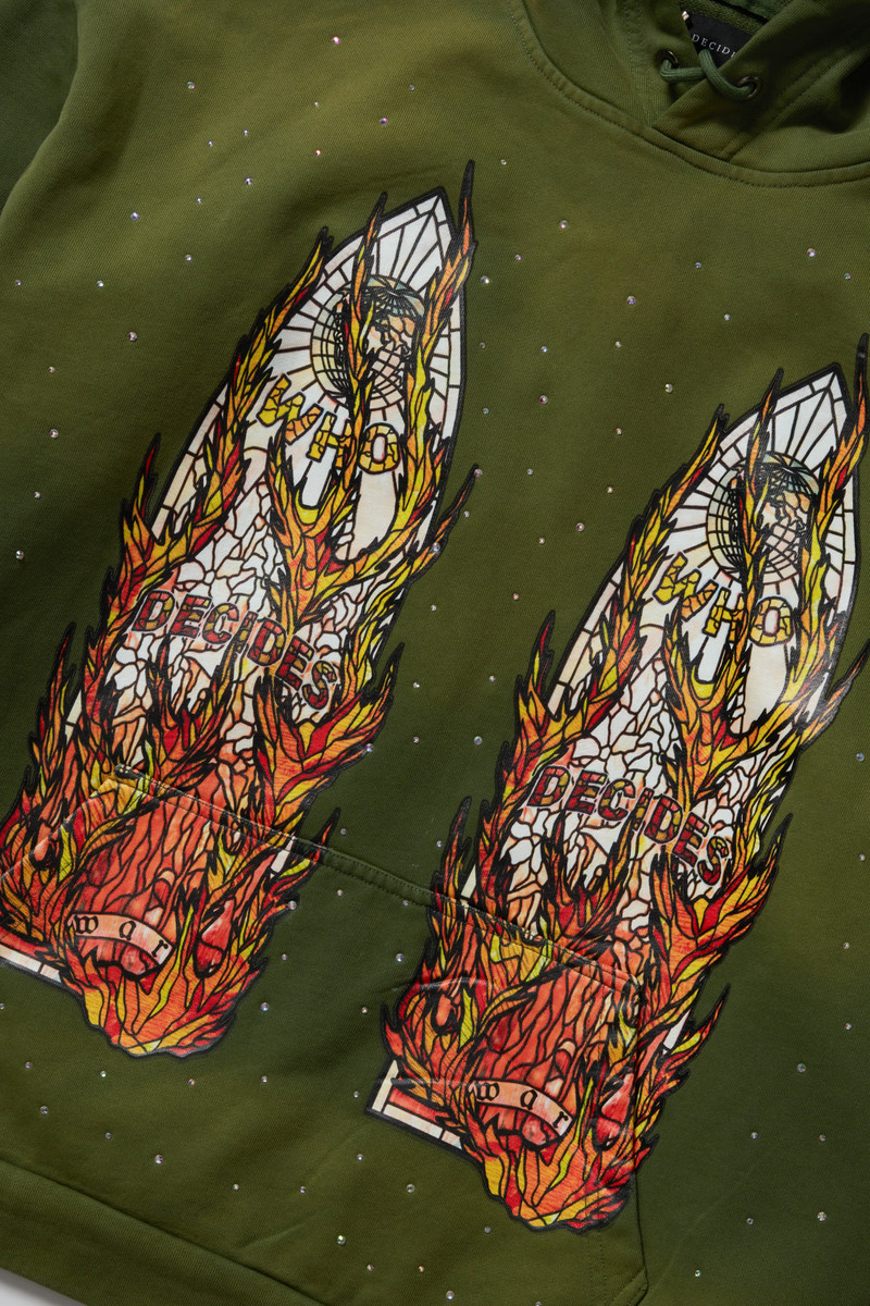 WHO DECIDES WAR FLAME GLASS HOODED PULLOVER outlook