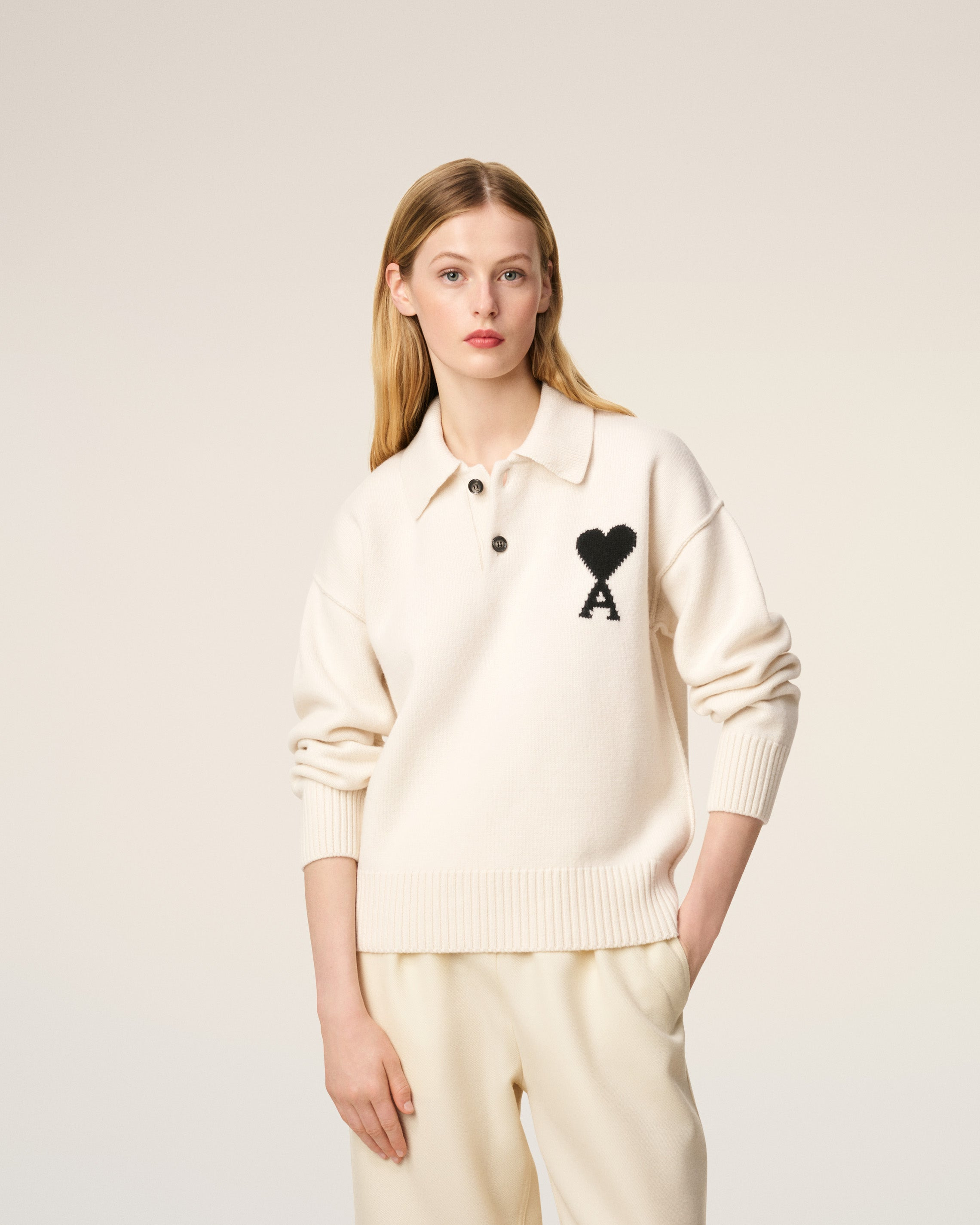 WHITE WOOL AMI DE COEUR POLO - 3