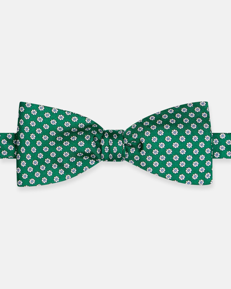 J. PRESS MADE-IN-ENGLAND GREEN PRINTED FOULARD SILK BOW TIE outlook