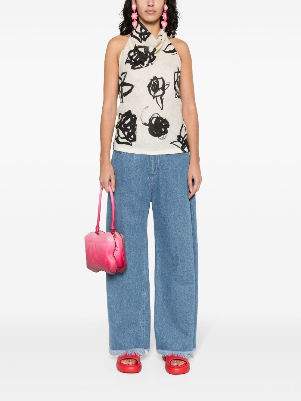 floral linen halterneck top - 2