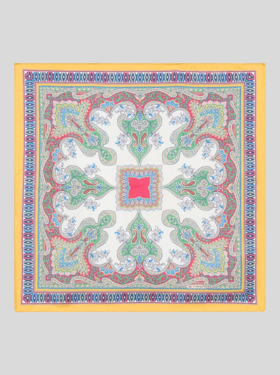 SILK POCKET SQUARE WITH FLORAL PAISLEY MOTIF - 1
