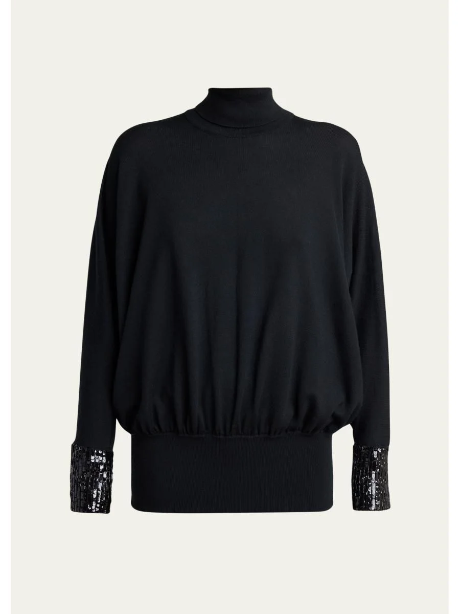 Turtleneck Sequined Balloon Sweater - 1