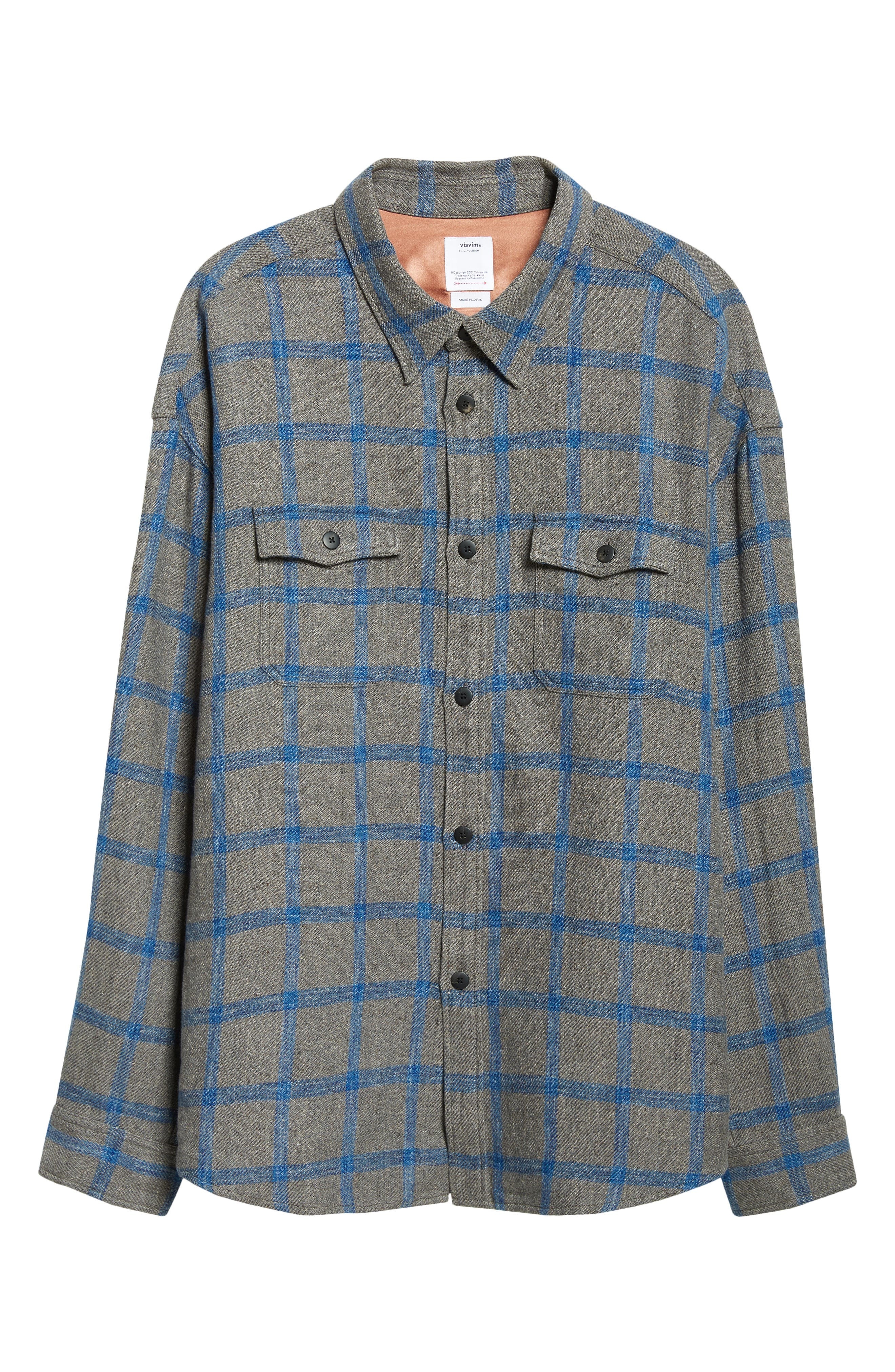 VISVIM Lumber Check Linen & Wool Button-Up Shirt in Grey at Nordstrom - 6