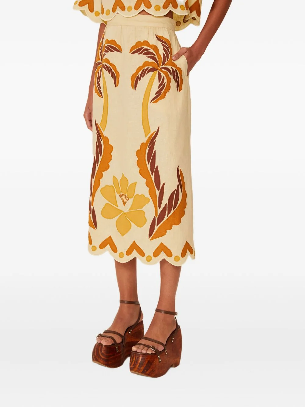 floral palm-tree midi skirt - 1