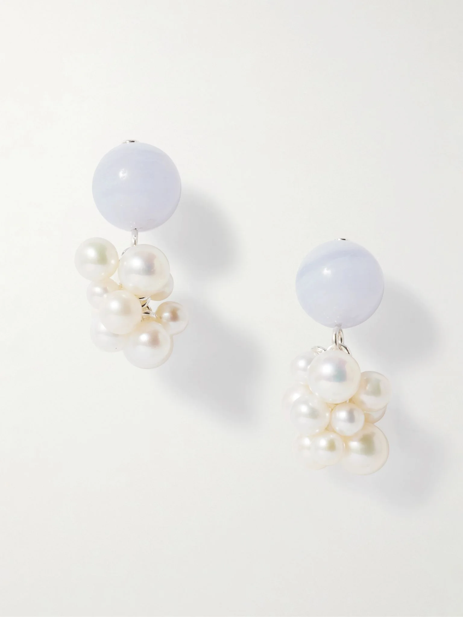Till The Stars Wane recycled silver, agate and pearl earrings Silver - 1