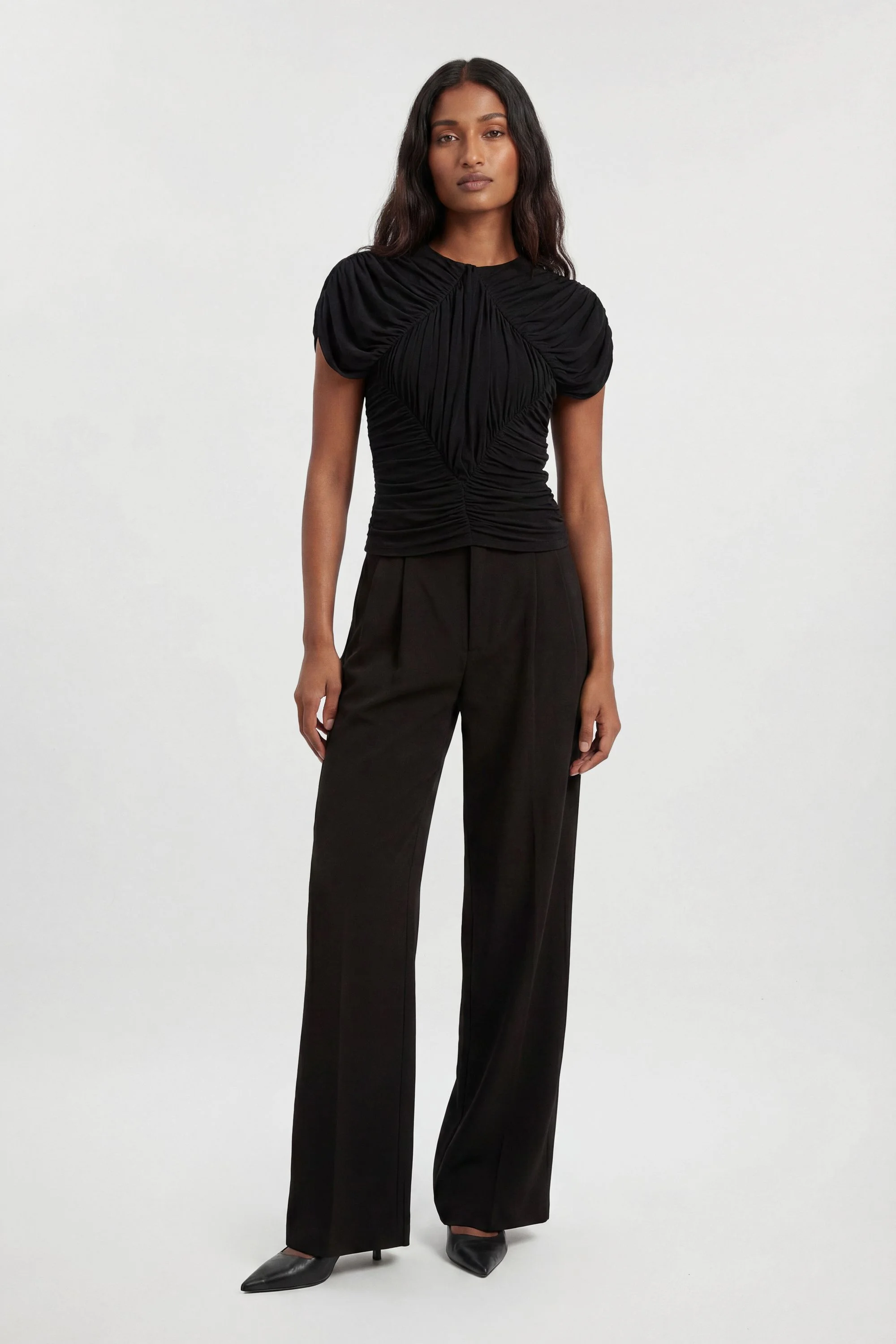 Premium Ruched Jersey Cut Out Back Top - 1