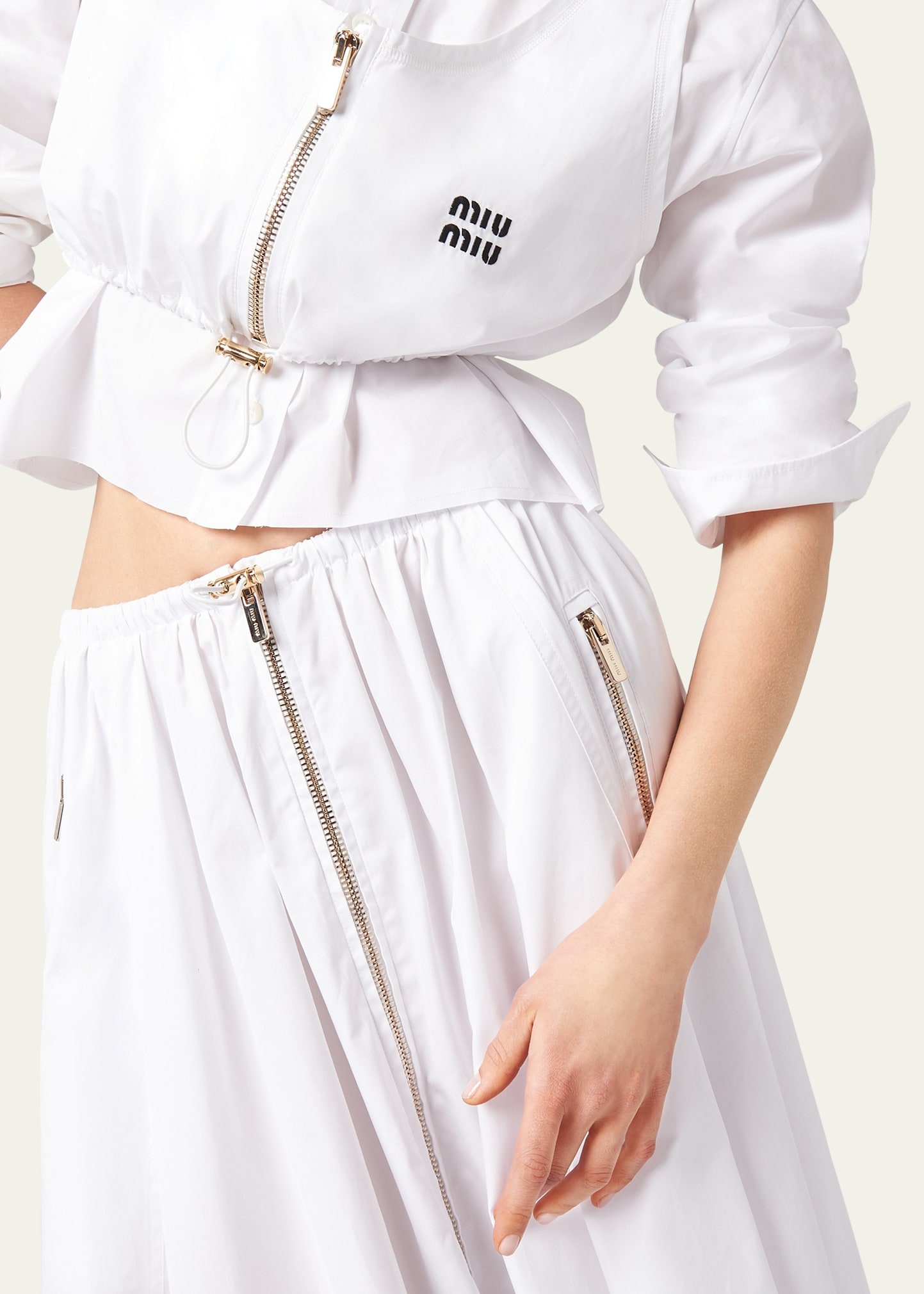 Popeline Drawstring Zip-Front Midi Skirt - 5