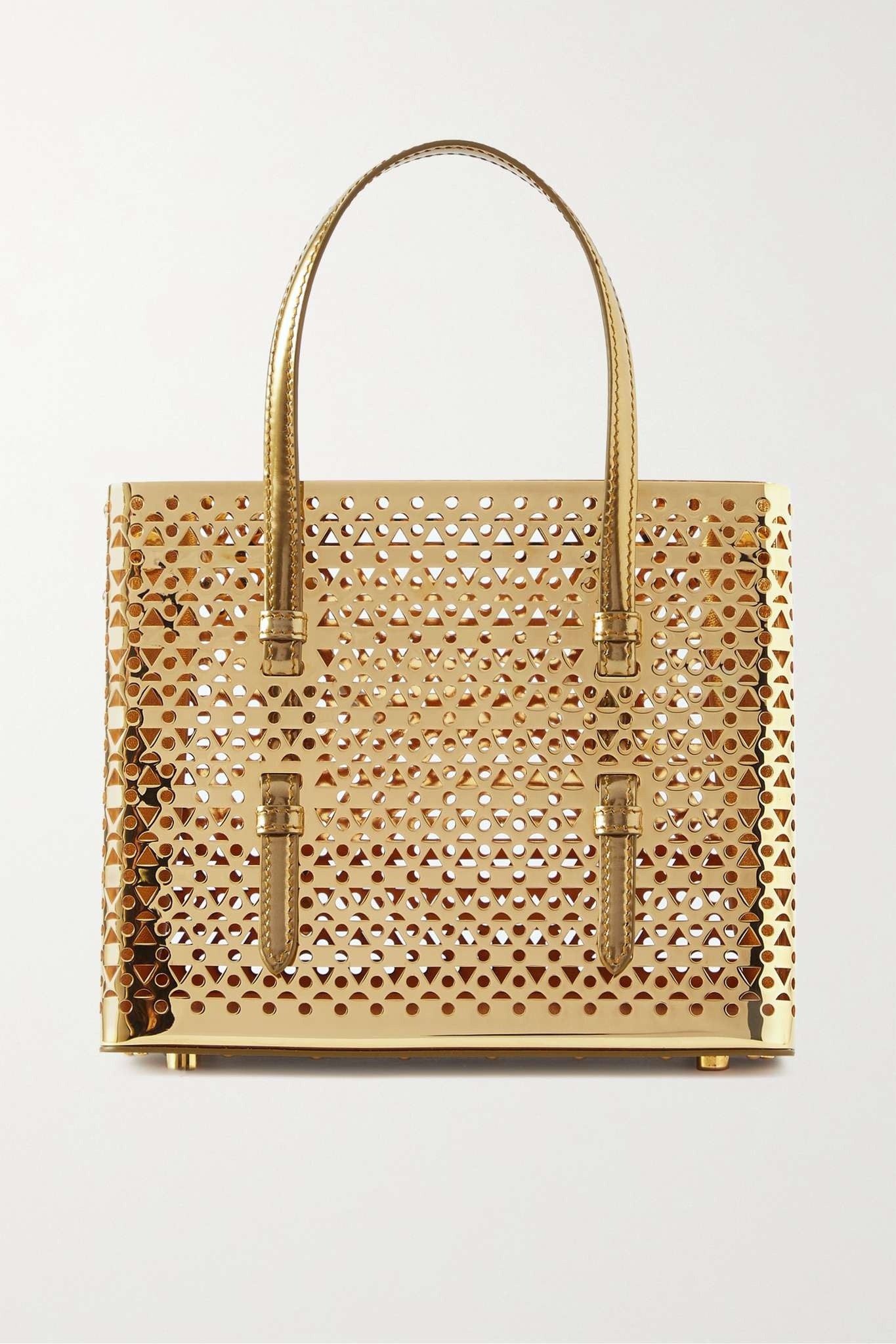 Mina 20 small leather-trimmed laser-cut metal tote - 1