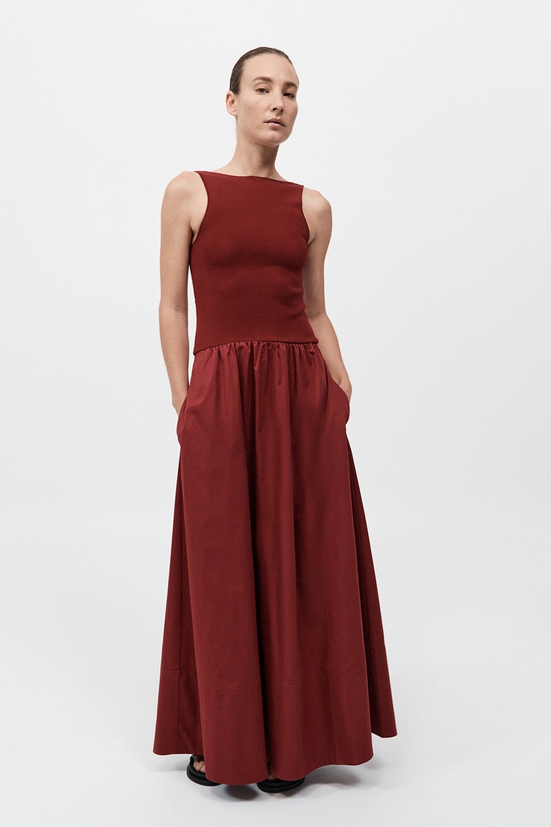 Bateau Cut Out Dress - Berry - 2
