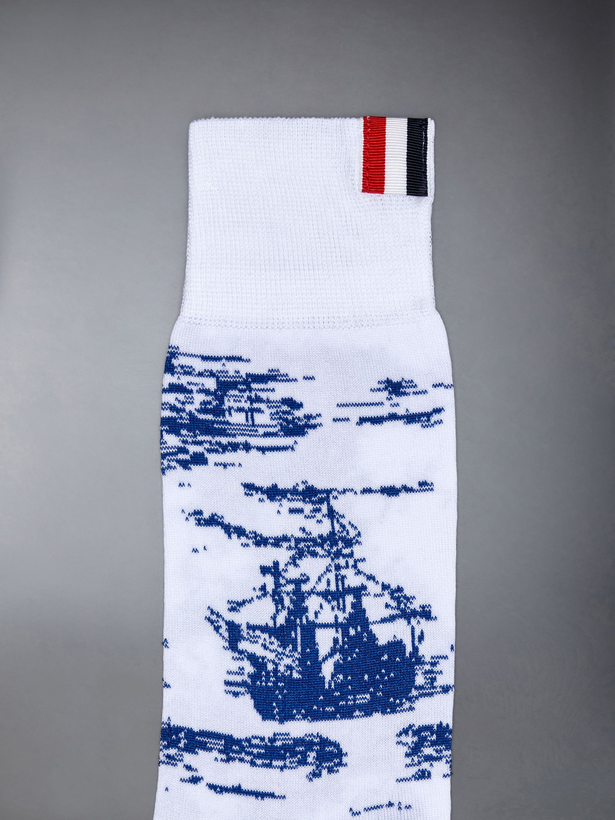 Cotton Nautical Toile Mid Calf Socks - 2