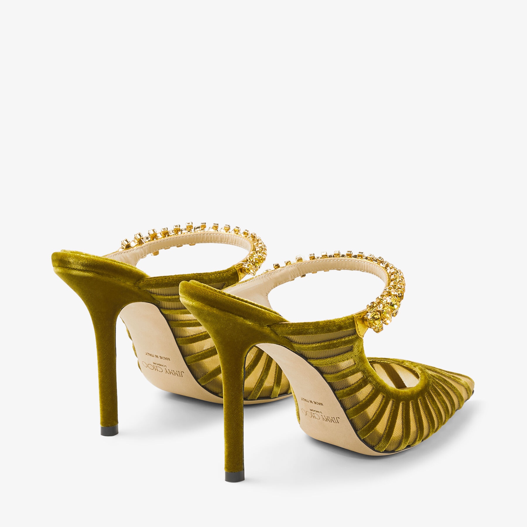 JIMMY CHOO Bing 100 Citrine Flocked Velvet Striped Mesh