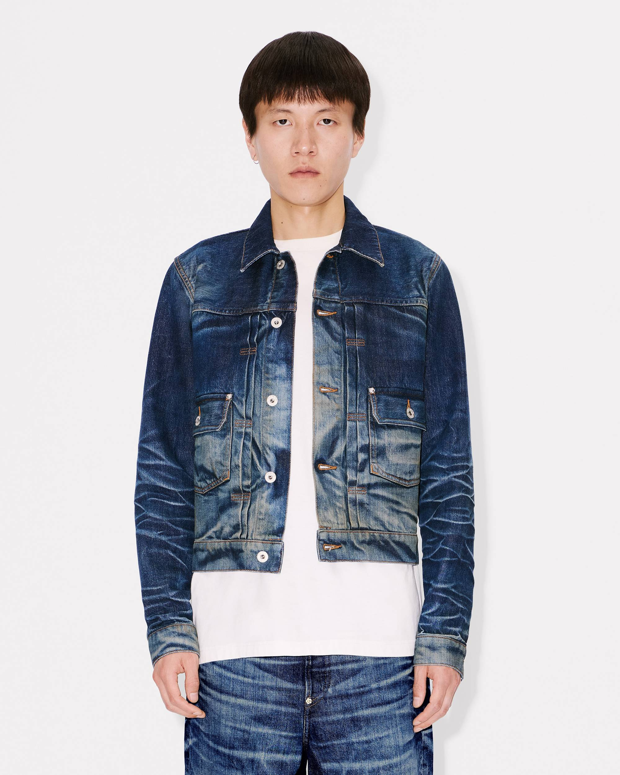 Slim pleated trucker in jacket in Japanese denim - 4