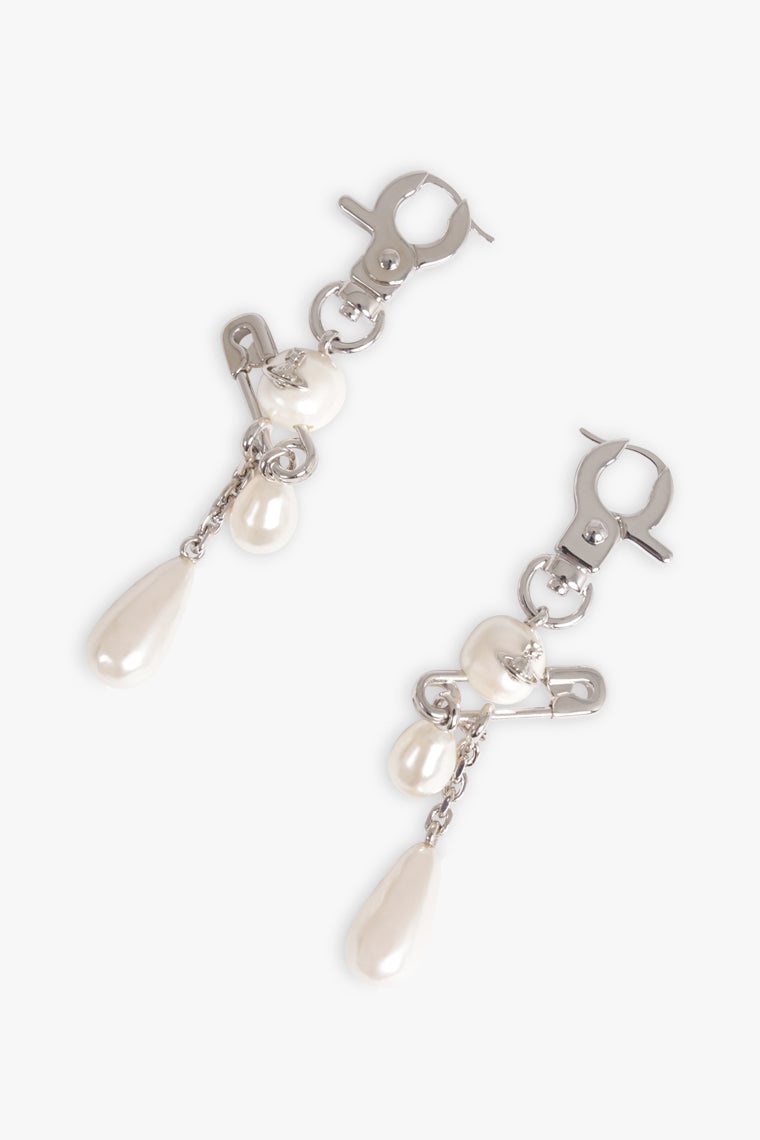 CLAUDE LONG SAFETY PEARL EARRINGS | SILVER/WHITE - 2
