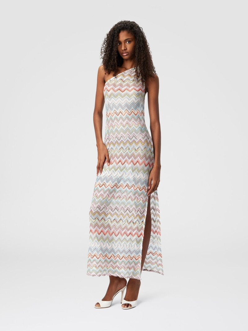 Missoni Long one-shoulder dress with 3D zig zag lamé outlook