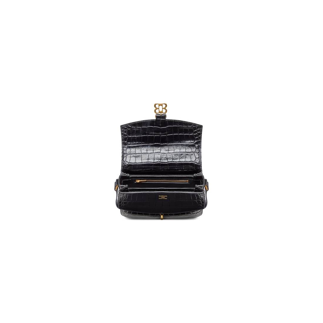 Women's Lady Small Flap Bag Crocodile Embossed  in Black - 3