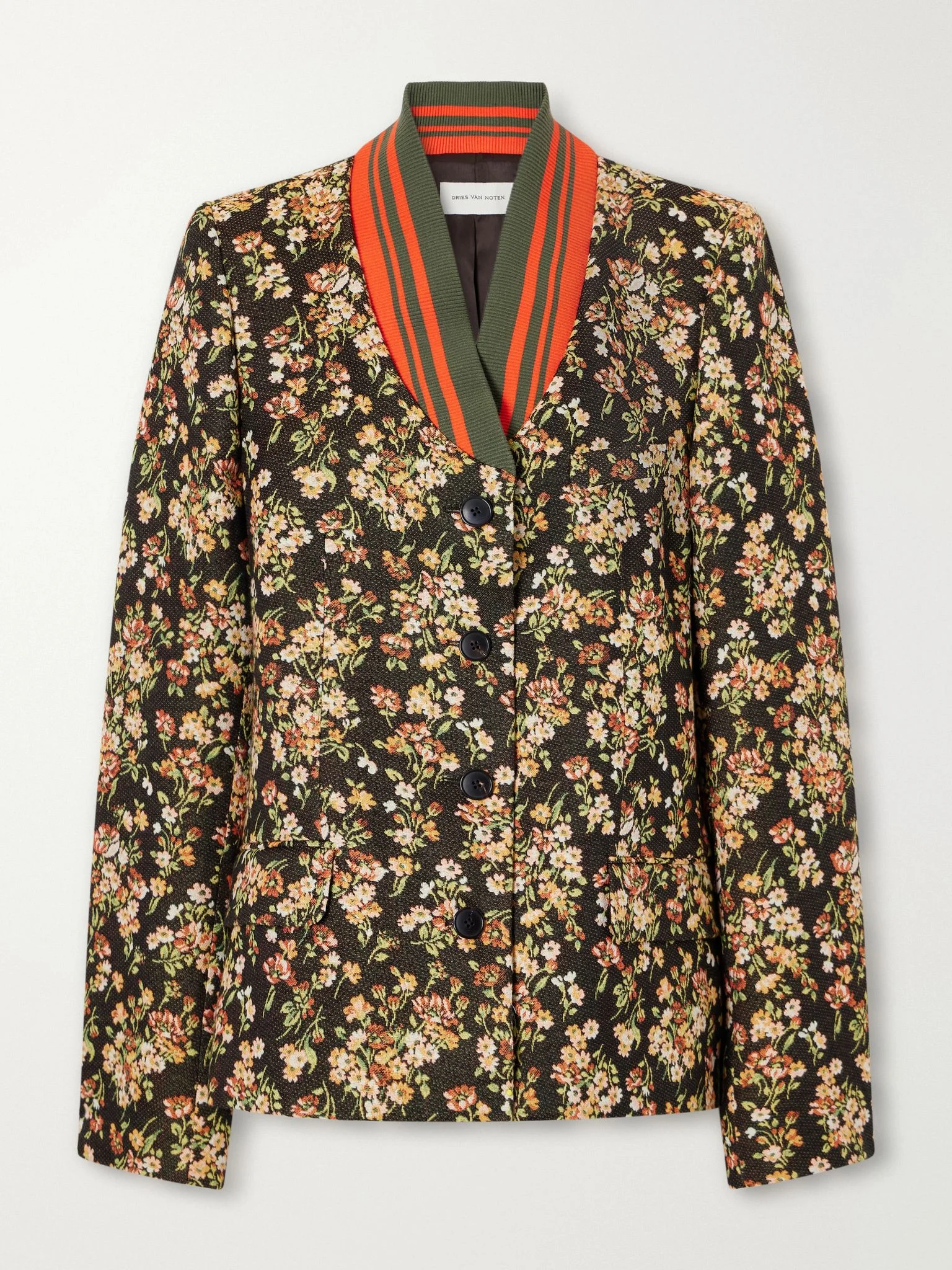 Britt floral-jacquard cotton-blend jacket Brown - 1