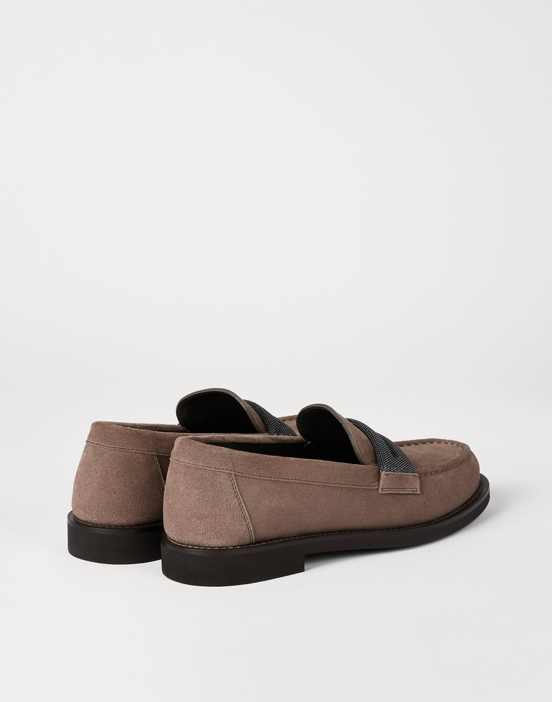 Suede penny loafers with precious clamp 3