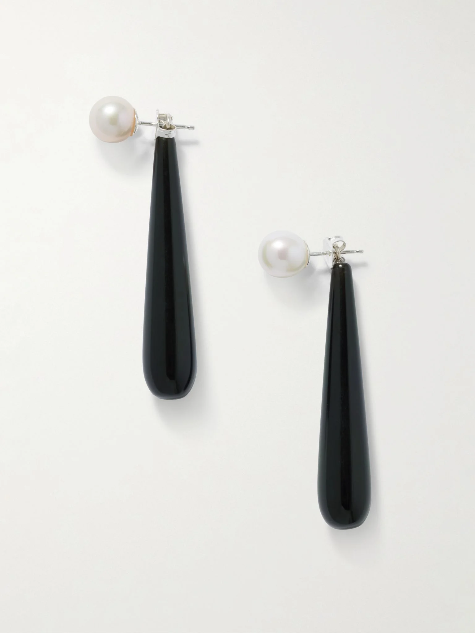 Medium Angelyne onyx and pearl earrings Black - 1