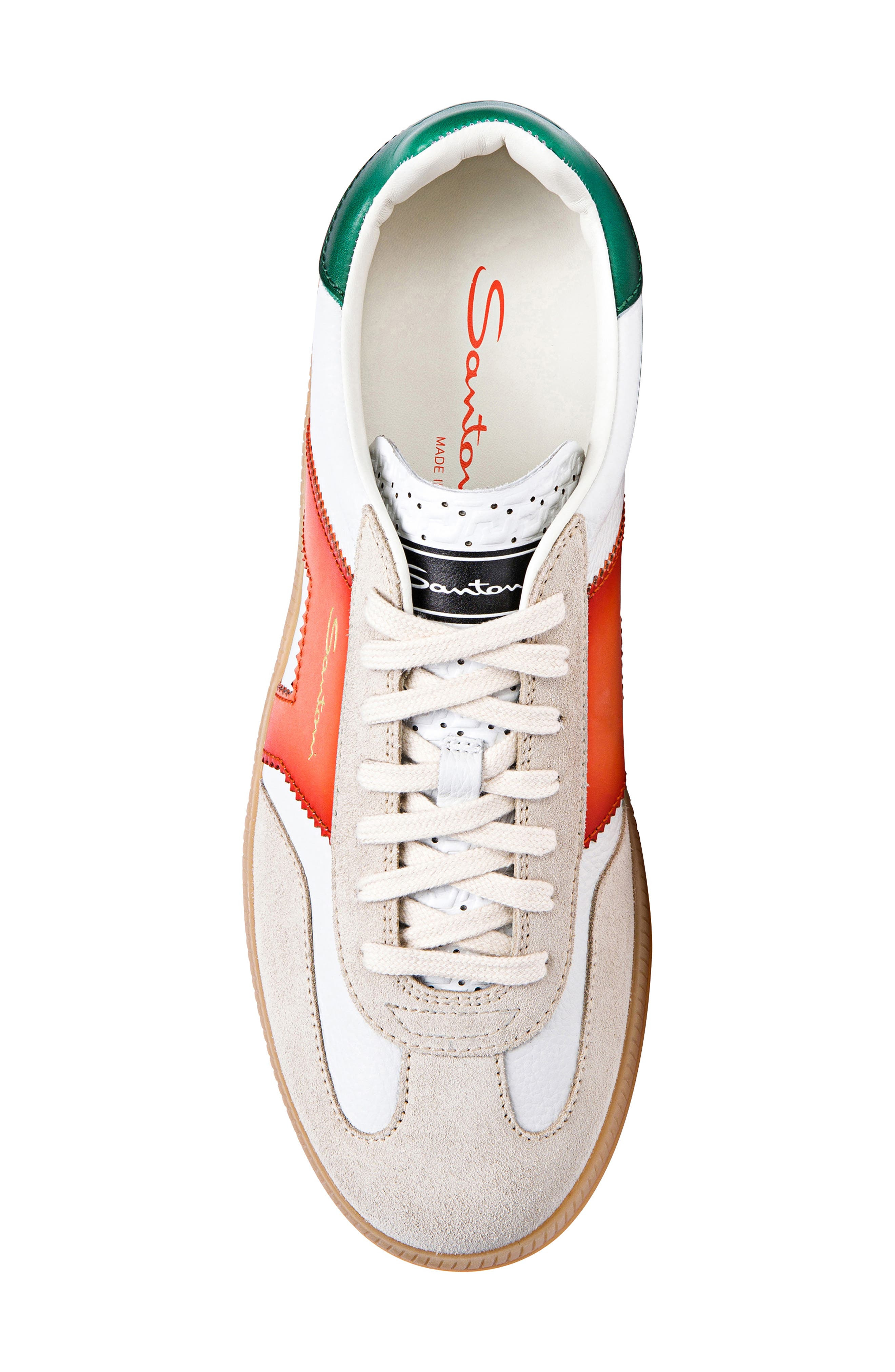 Santoni Olympic Low Top Sneaker in White Orange Green at Nordstrom - 5