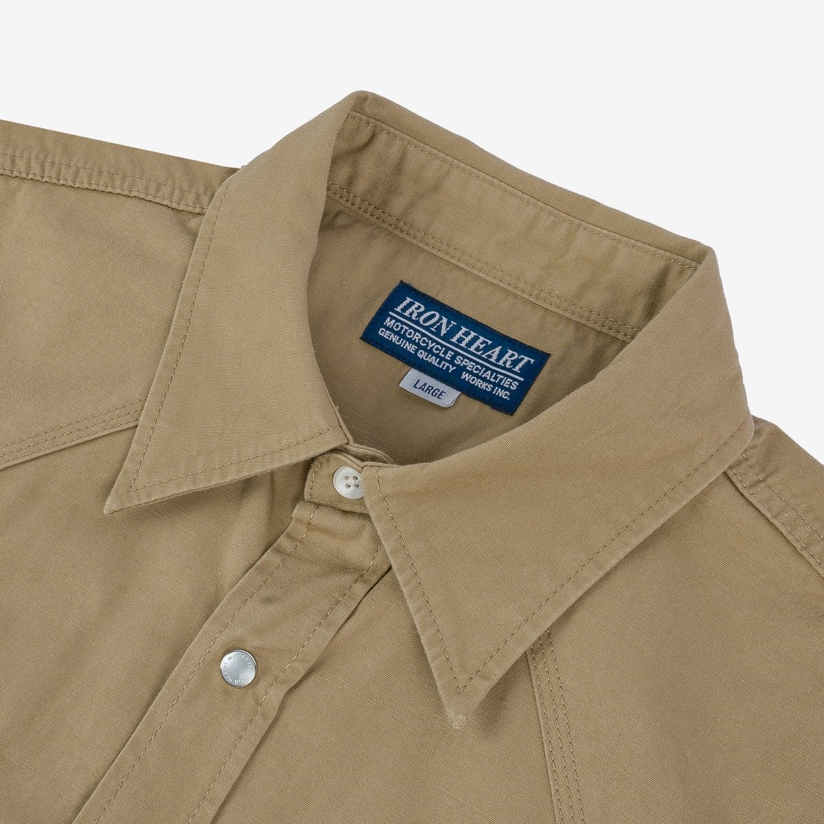 IHSH-387-KHA 7oz Fatigue Cloth Short Sleeved Western Shirt - Khaki - 6