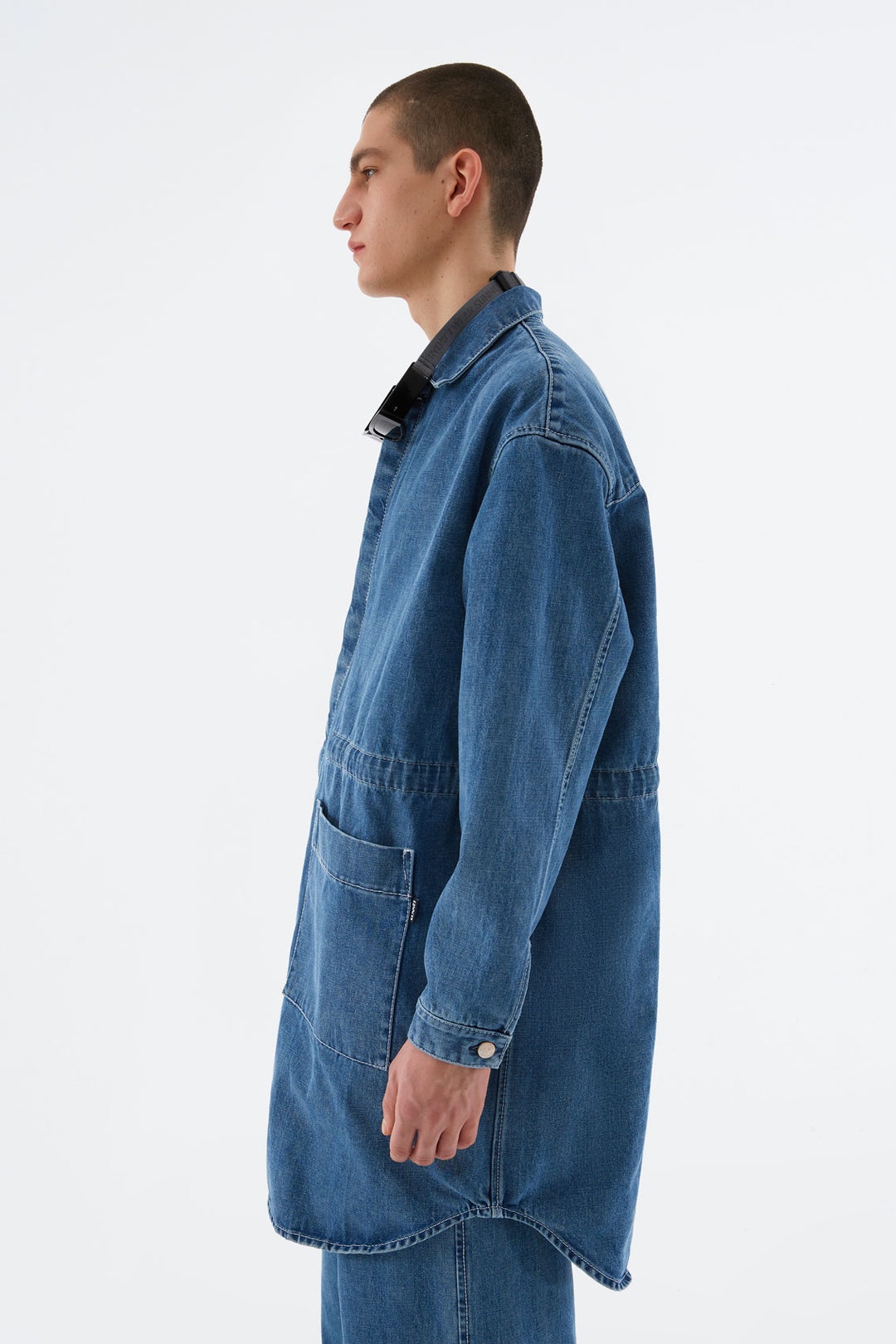 WASHED DENIM LONG OVER SHIRT - 5