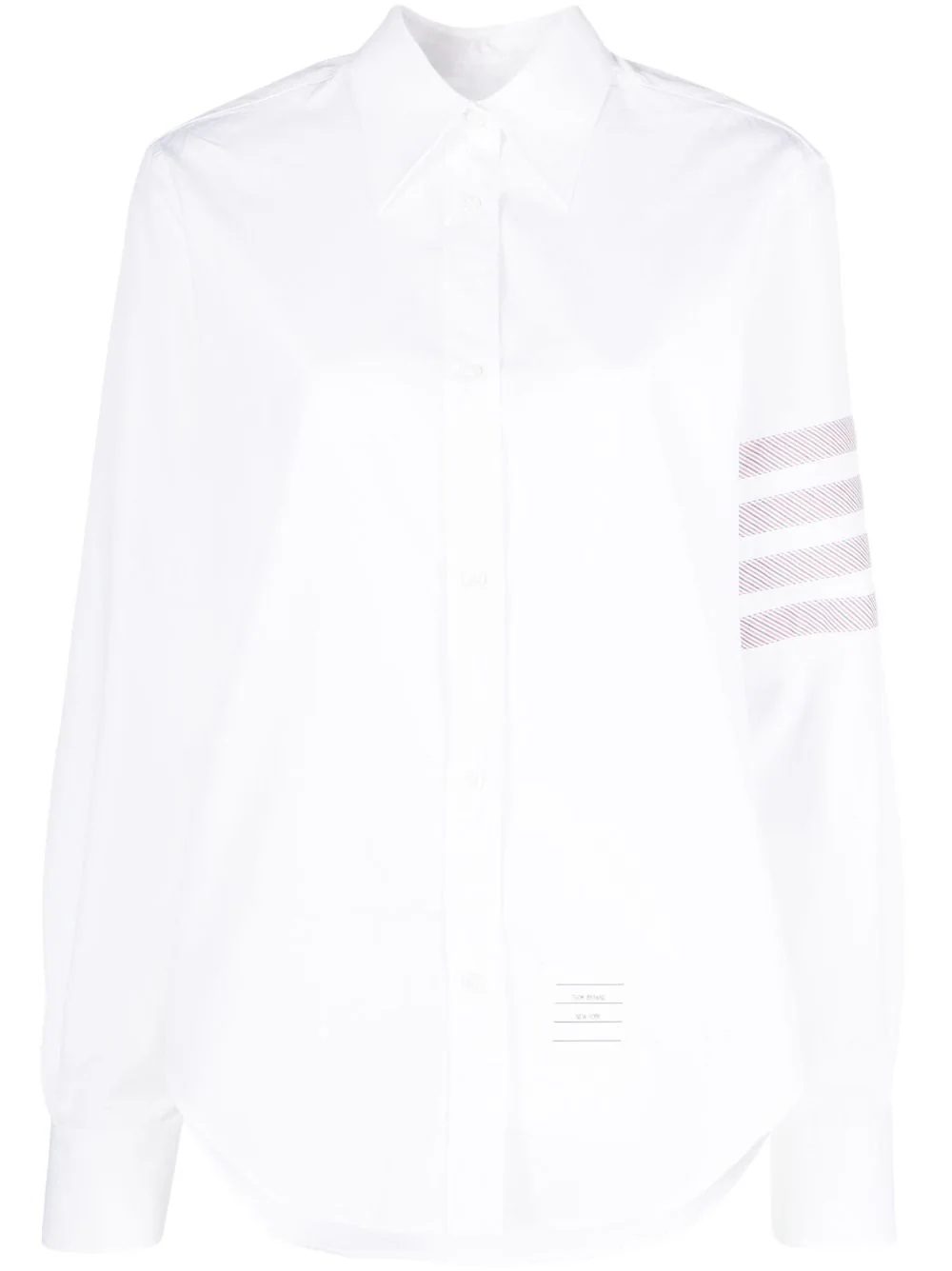 THOM BROWNE Women Easy Fit Point Collar Shirt W/ Combo Top Applied 4 Bar In Solid Poplin - 1