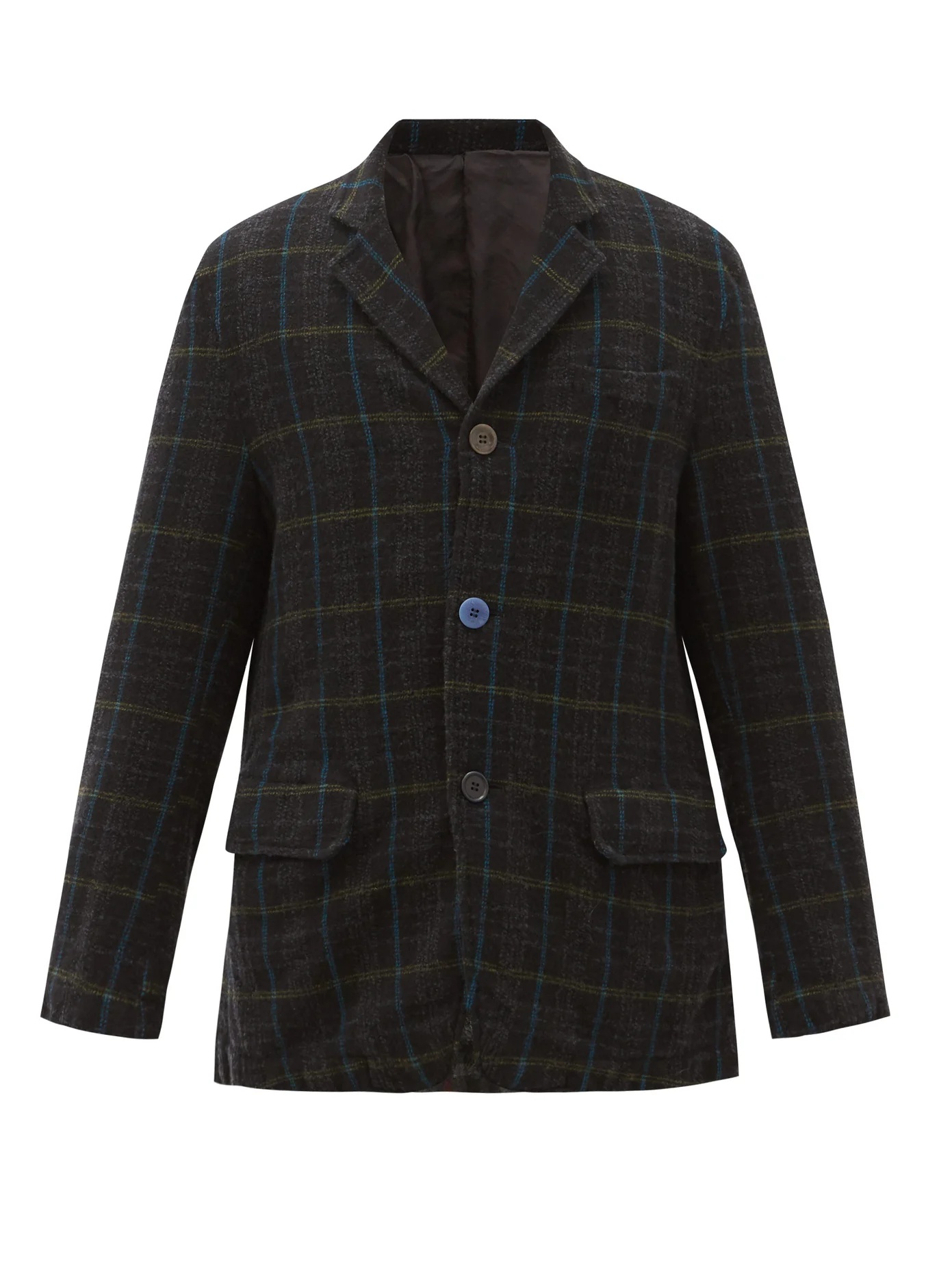 Single-breasted plaid wool-flannel blazer - 1