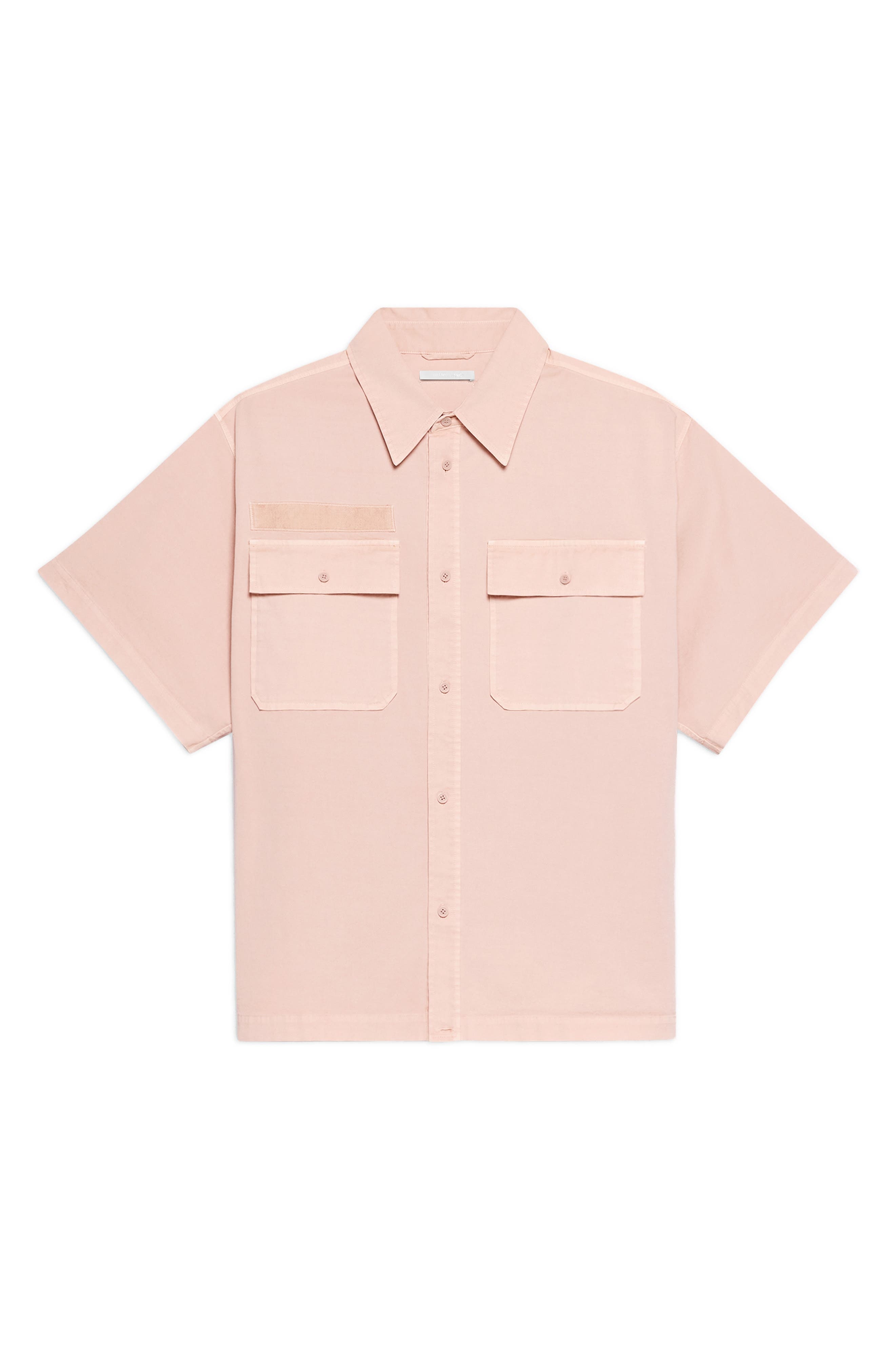 Helmut Lang GD Uniform Short Sleeve Stretch Twill Button Up Shirt in Salmon at Nordstrom - 5