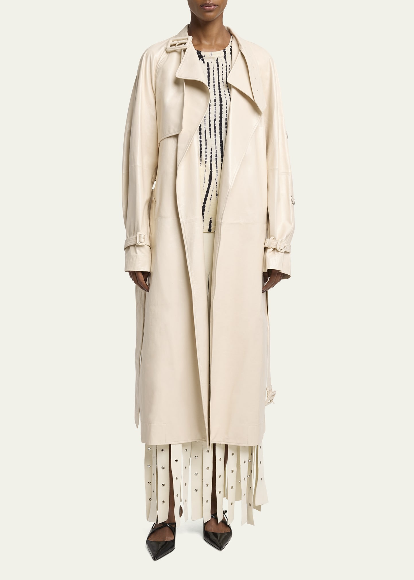 Sabina Lacquered Leather Wrap Trench Coat - 2