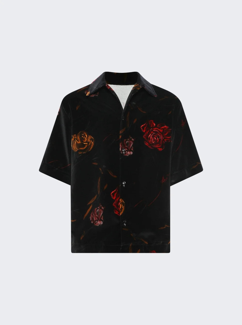 Floral Velvet Camp Shirt Black - 1