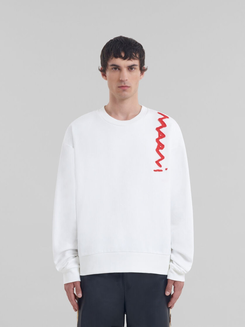 Marni WHITE COTTON SWEATSHIRT WITH MARNI MENDING LOGO outlook