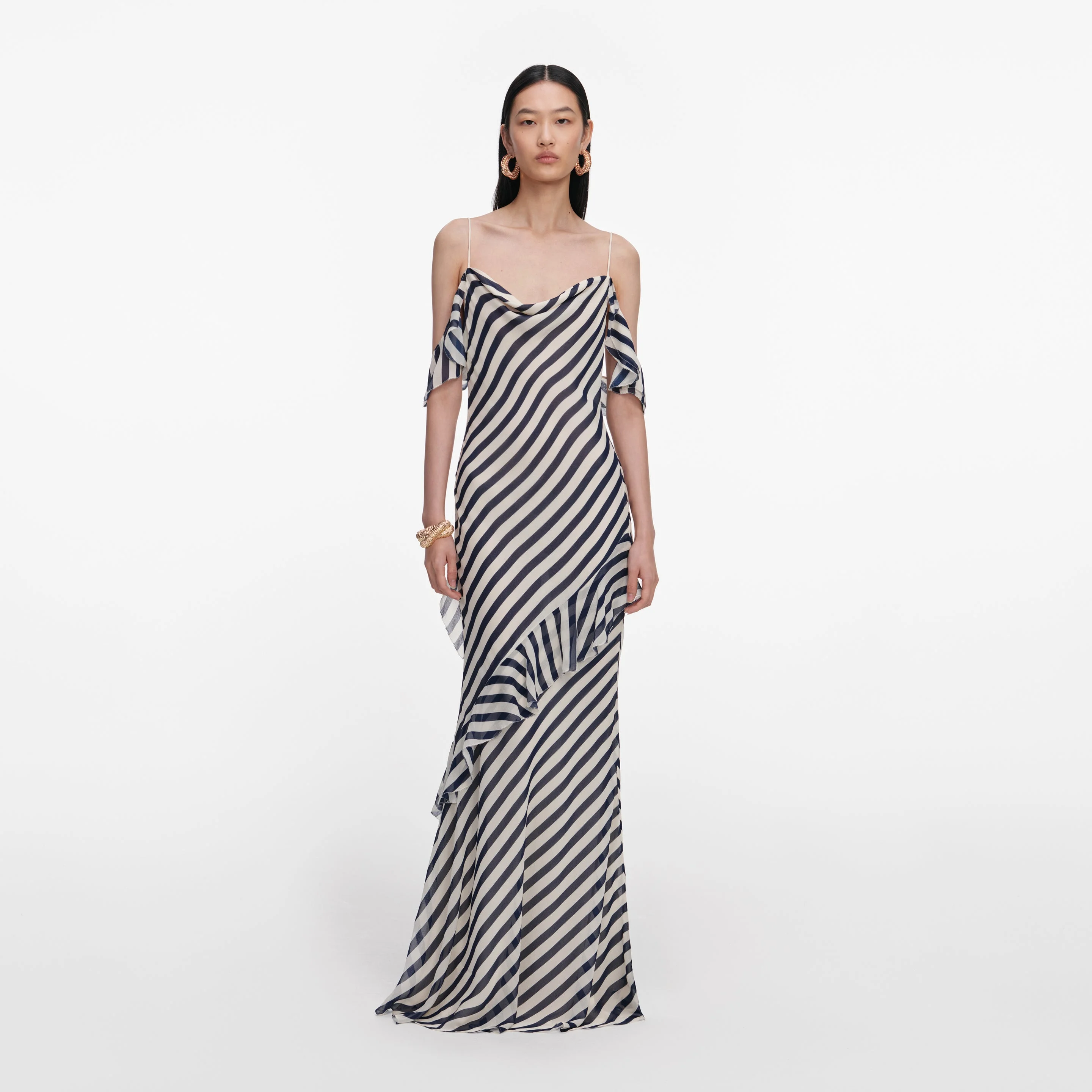 Navy Stripe Georgette Maxi Dress - 1