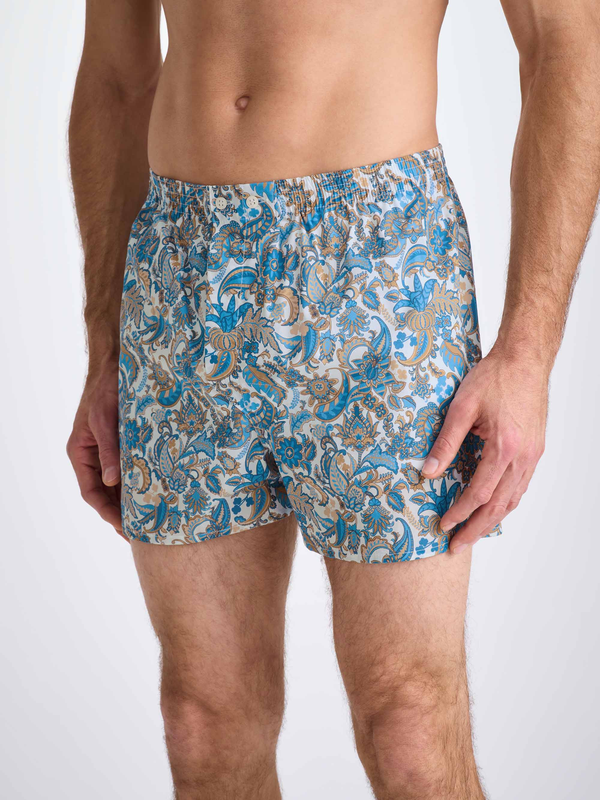 Men's Classic Fit Boxers Cotton Batiste White Jungle Paisley Print - 5
