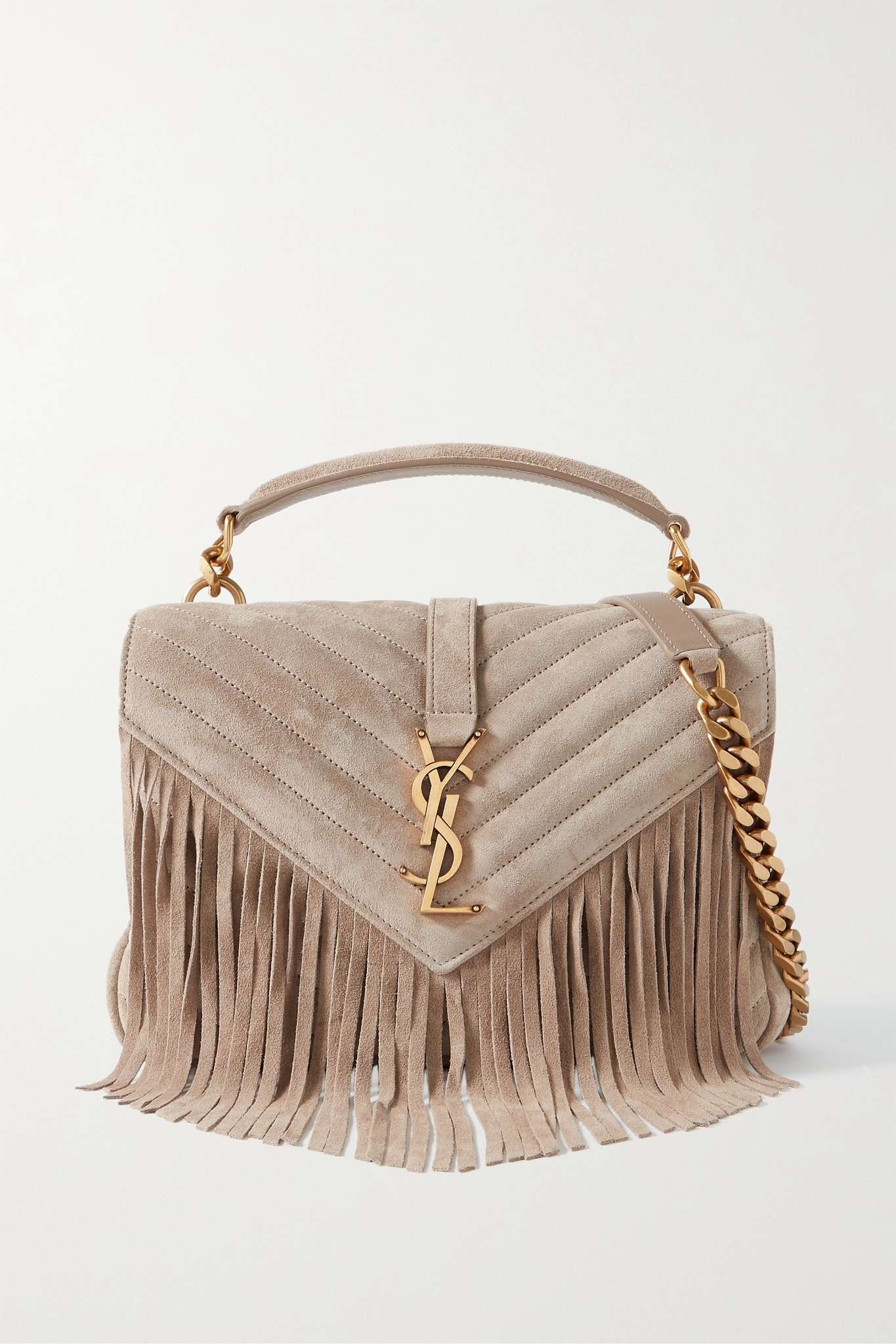 Fringed quilted suede shoulder bag - 1