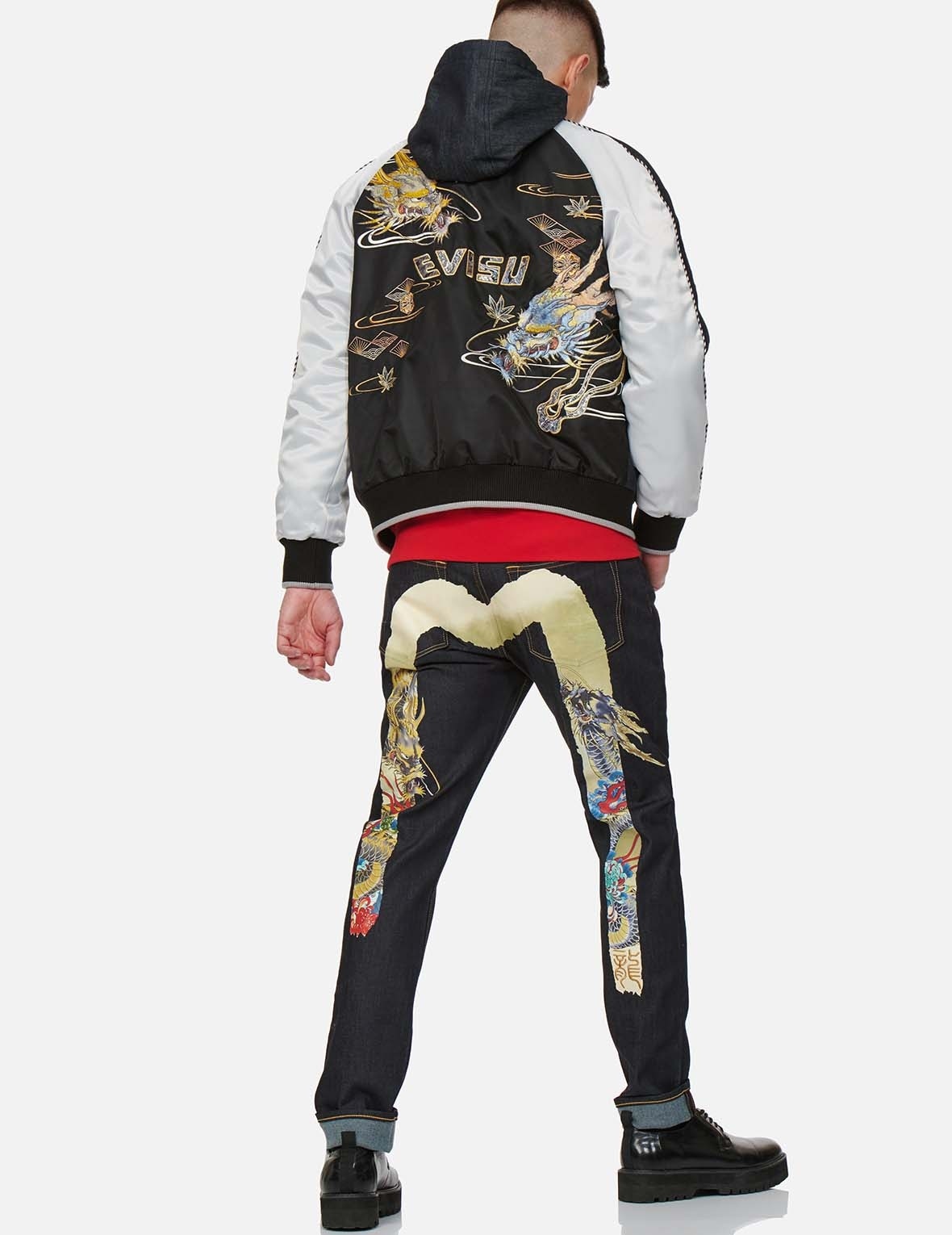 DRAGON EMBROIDERED FABRIC BLOCKING PADDED SOUVENIR JACKET - 5