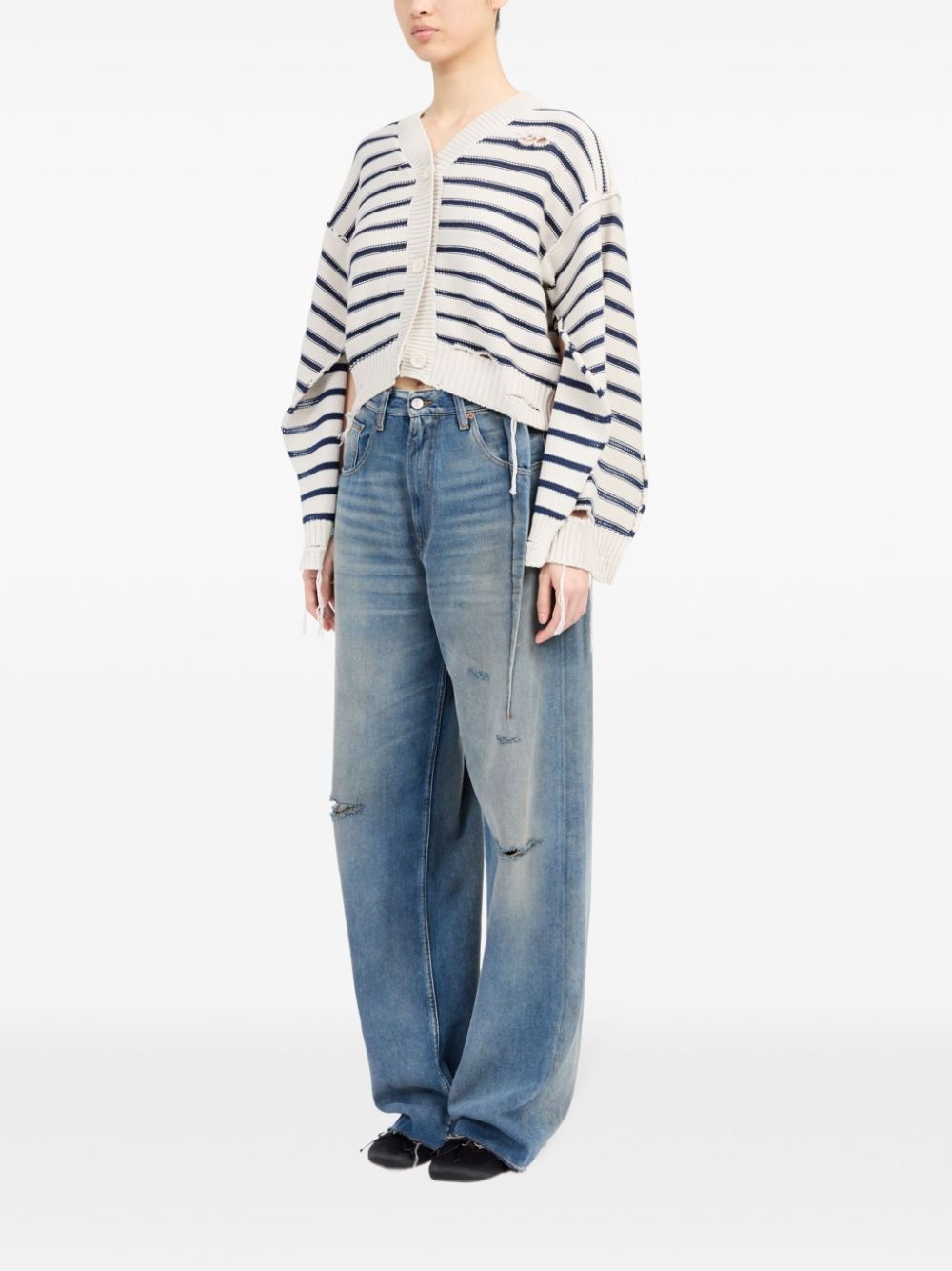 striped cotton knit cardigan - 6