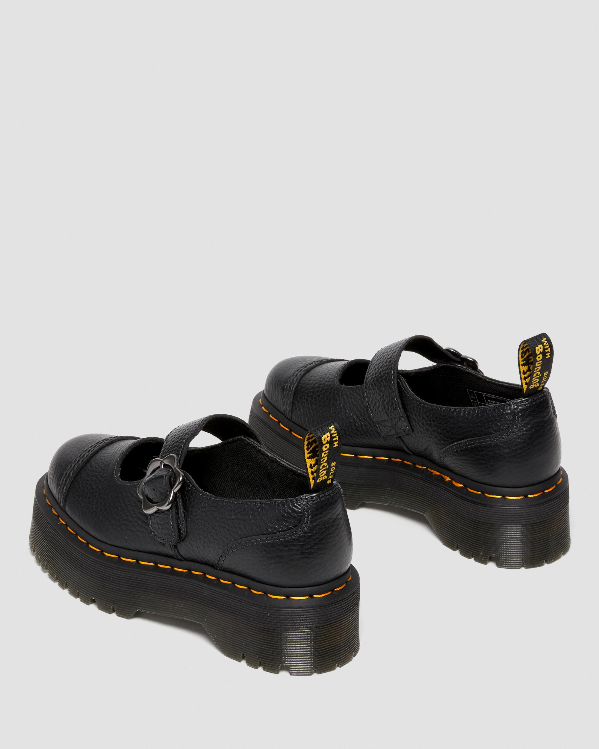 Addina Flower Buckle Leather Platform Shoes - 7