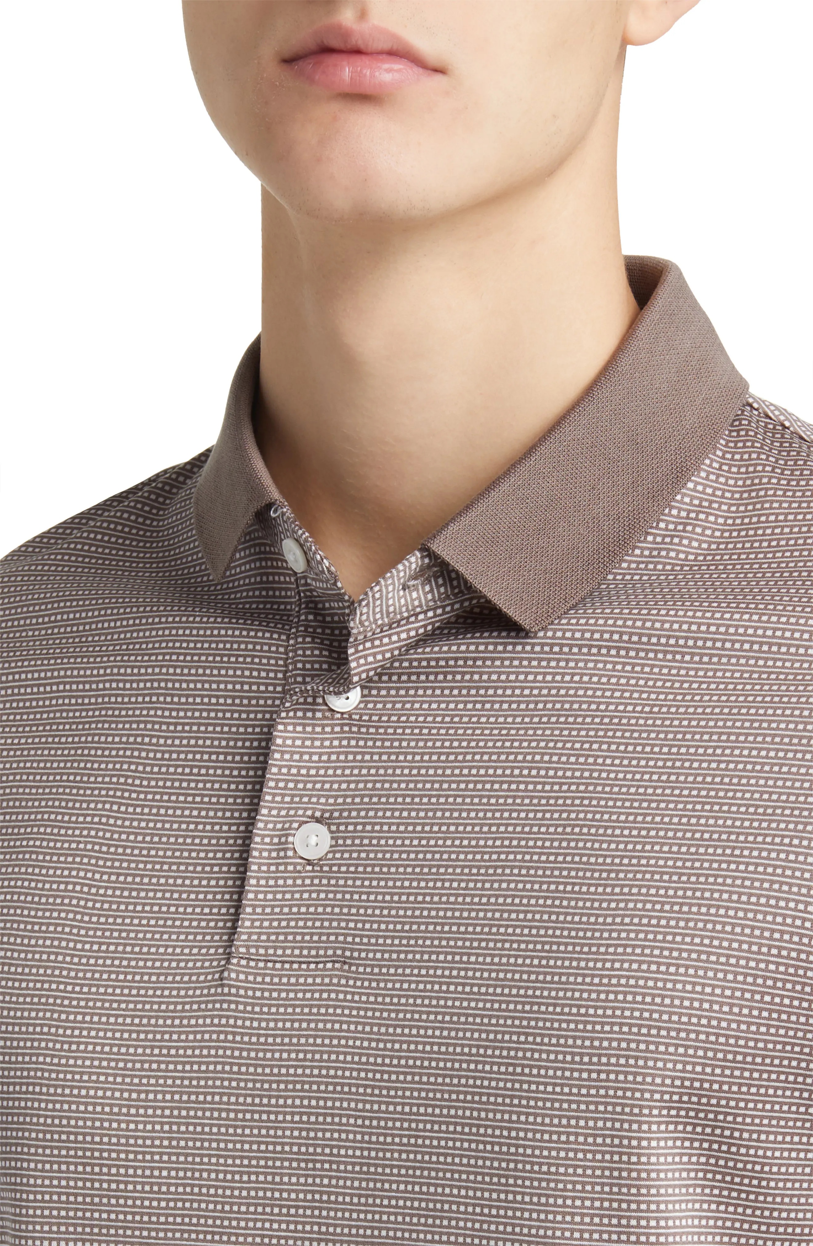 Micro Pattern Polo in Brown/Off White - 4