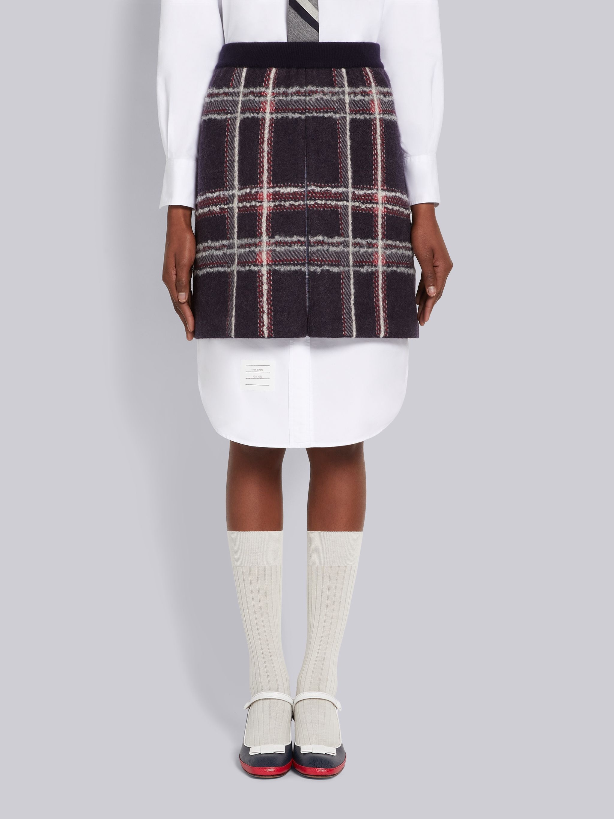 Multicolor Hairline Madras Check Jacquard Boiled Wool Box Pleat Inlay Miniskirt - 1