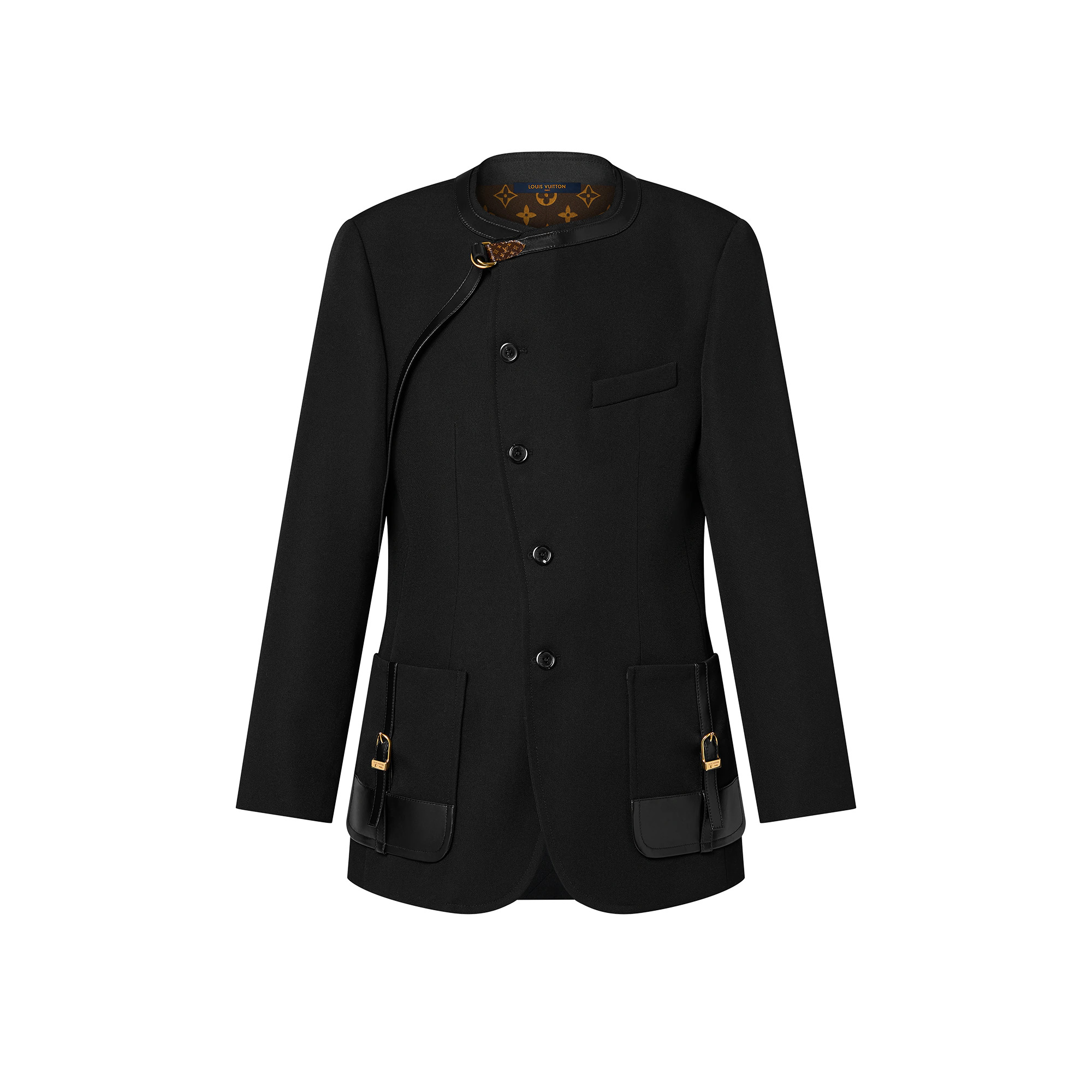 Leather Accent Asymmetrical Blazer - 1