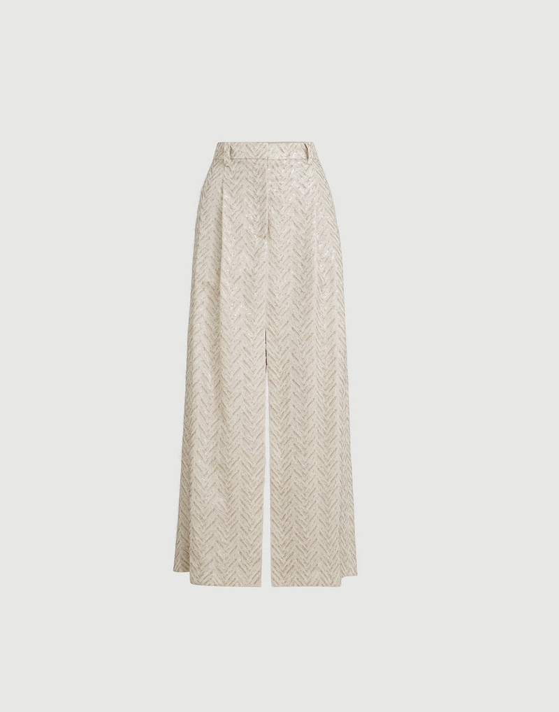 Dazzling maxi chevron embroidery sartorial skirt in linen 1
