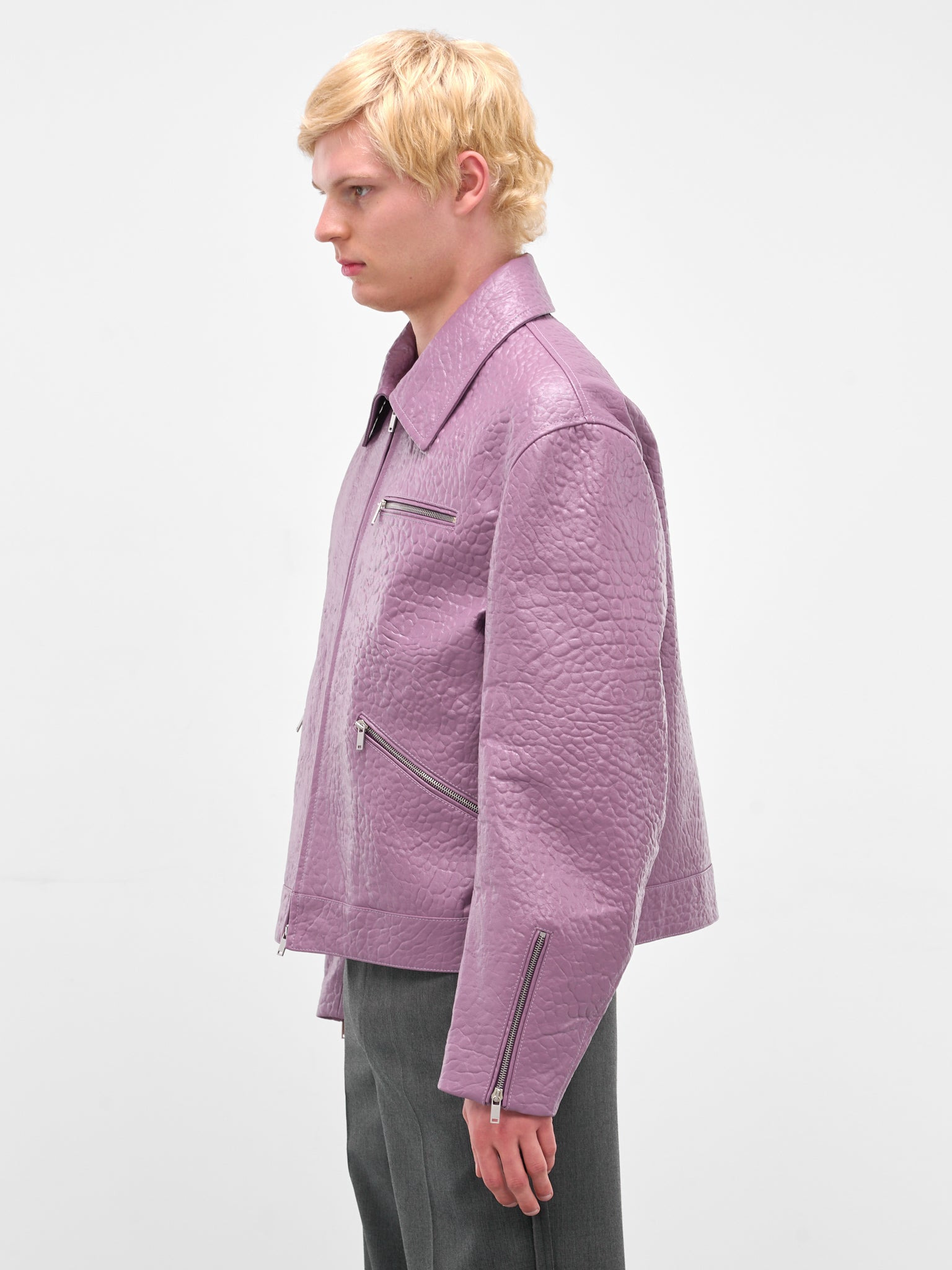 Purple Pebbled Leather Zip Jacket - 2
