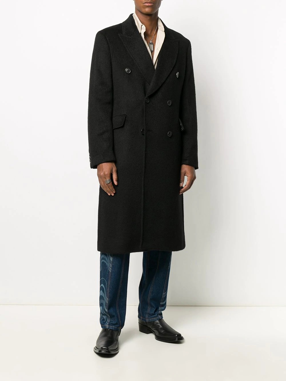 peak-lapel double-breasted coat - 2