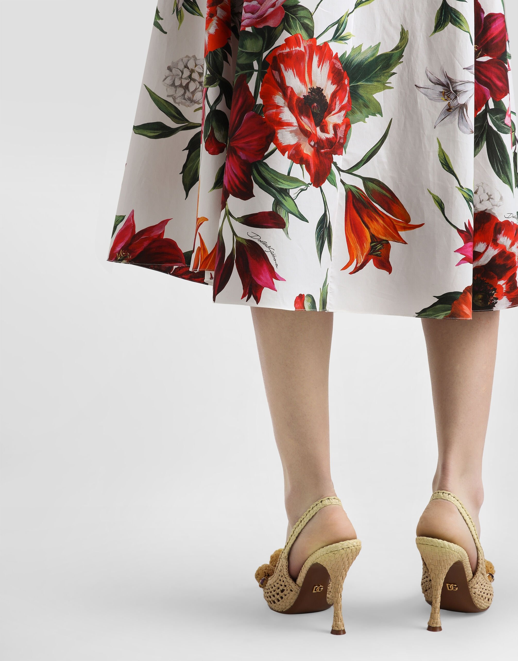 Flower-print pleated poplin skirt - 3