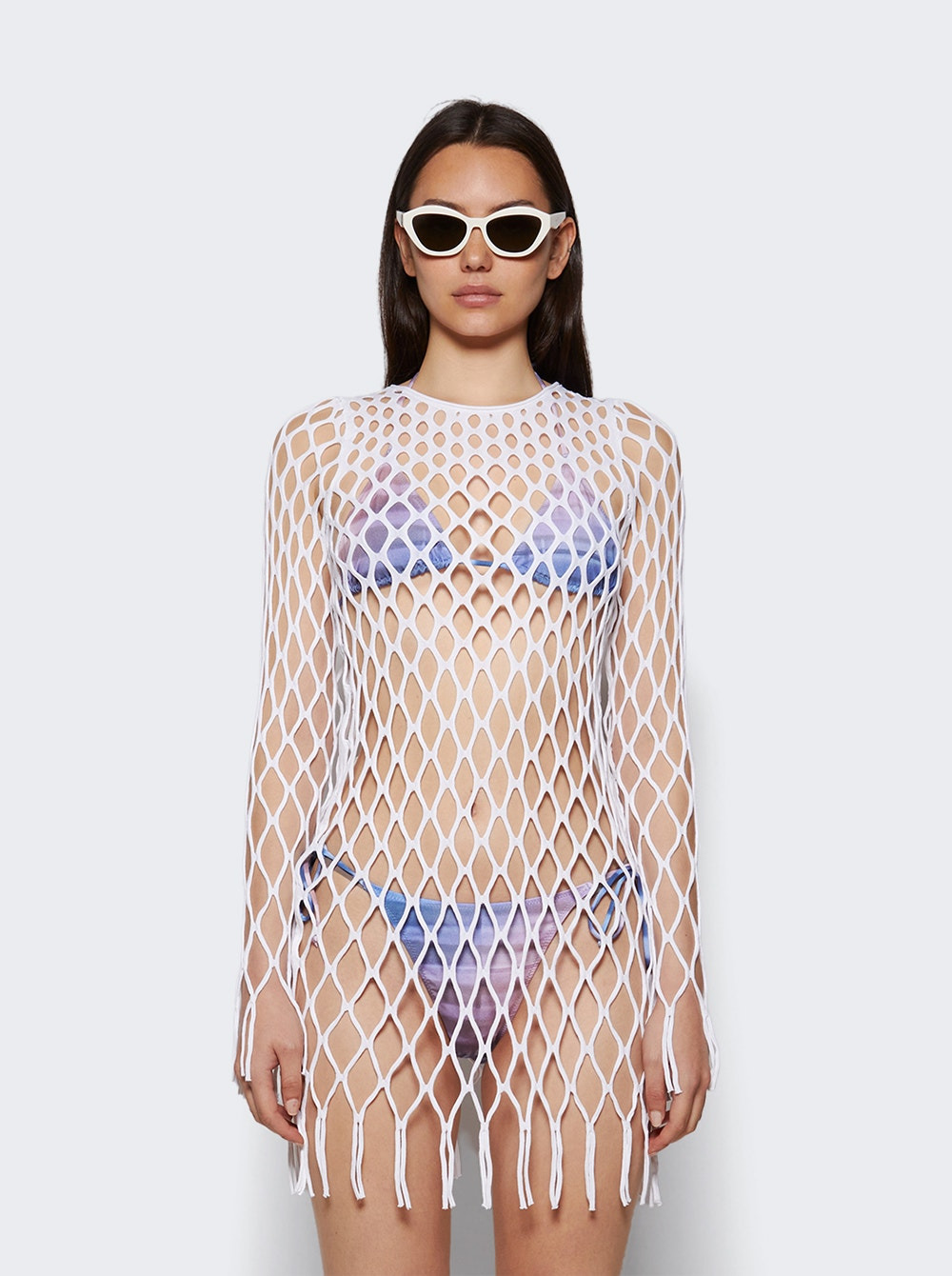 Knitted Mesh Mini Dress White - 2