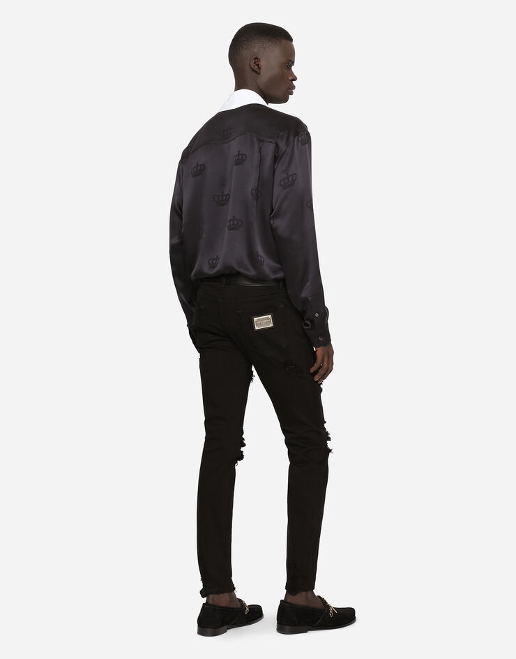 Black skinny stretch jeans with rips - 2